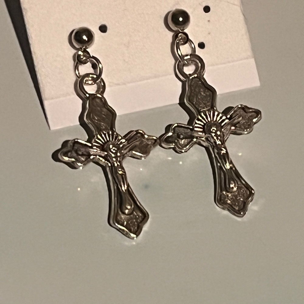 Silver Cross Dangle Earrings